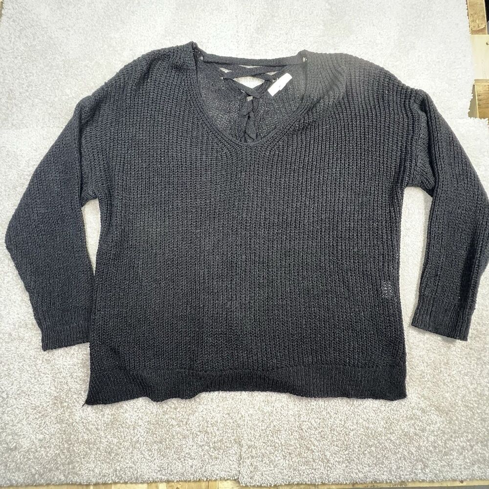 Blu Pepper Day to Day Ruffle Sweater Womens Large L Black - Picture 1 of 6